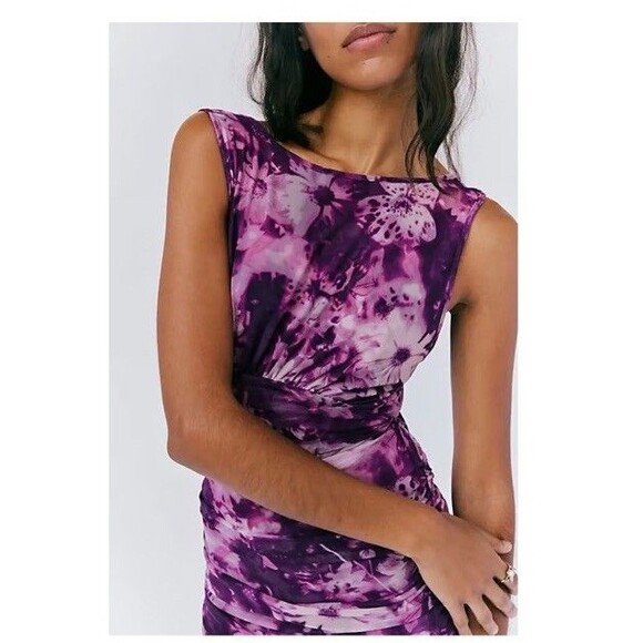 Free People Take Me Away Midi Sleeveless Open Back Dress $148 Purple Size M NWOT - Picture 2 of 7